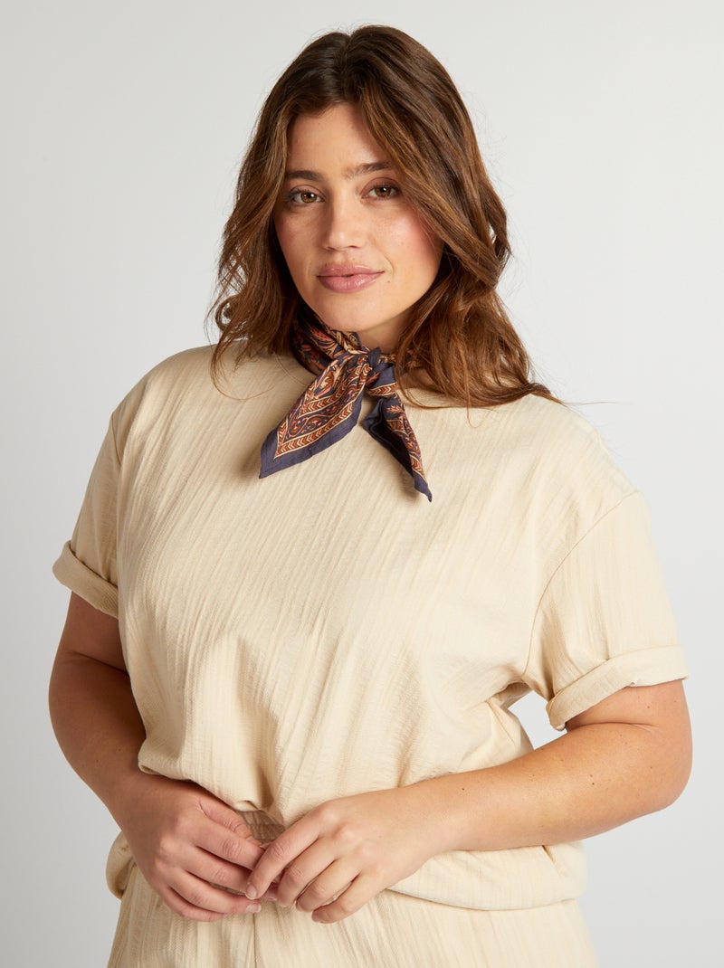 Camiseta elástica con cuello redondo BEIGE - Kiabi