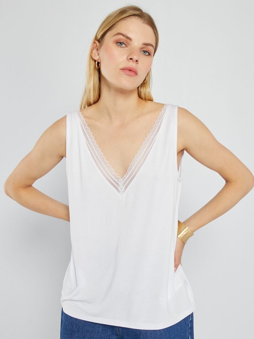 Camiseta elástica con encaje Blanco - Kiabi