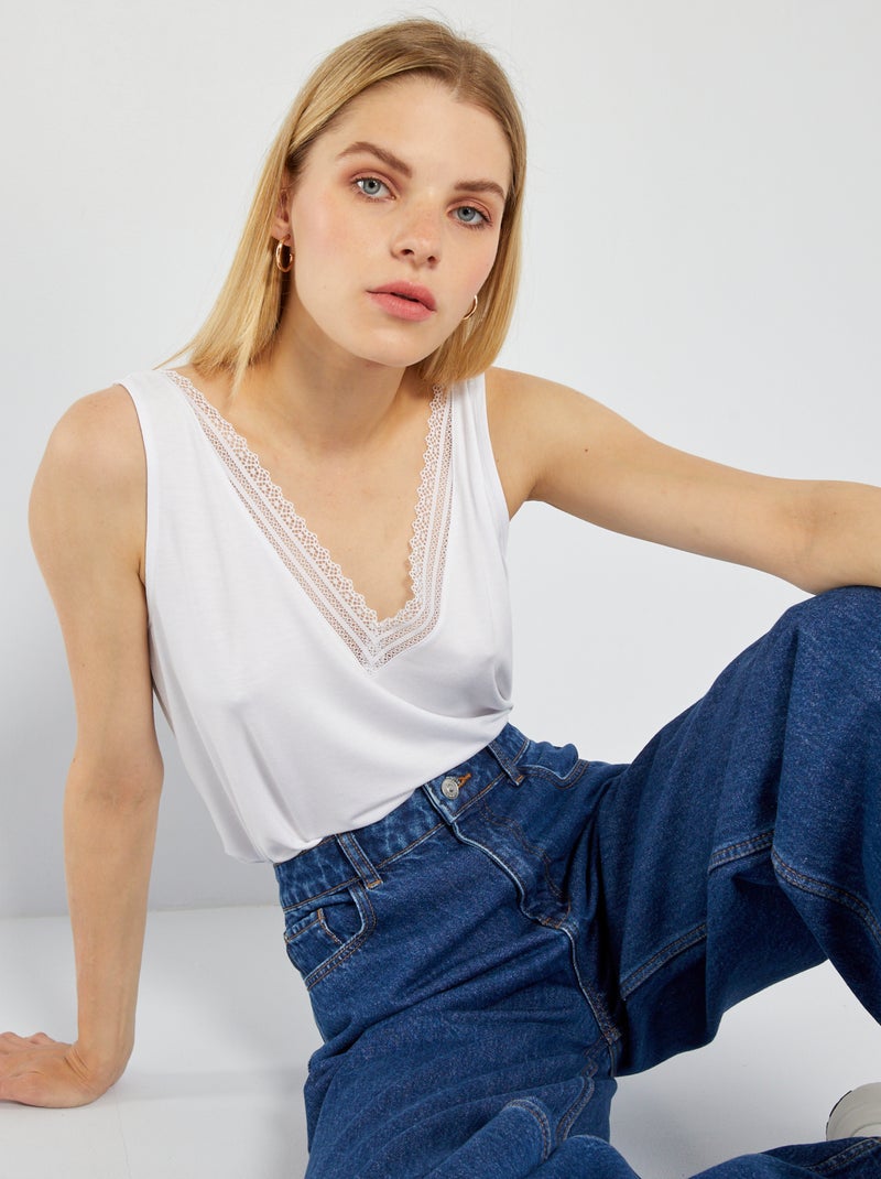 Camiseta elástica con encaje Blanco - Kiabi