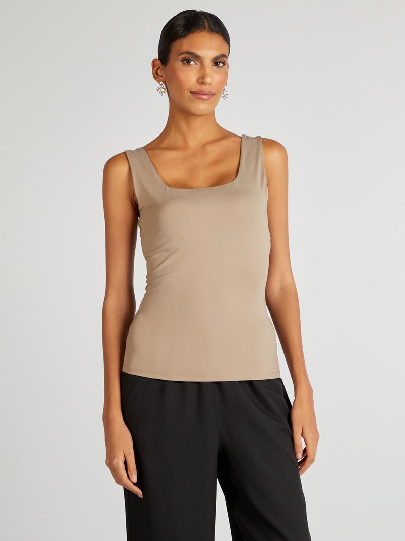 Camiseta elástica de cuello cuadrado BEIGE - Kiabi