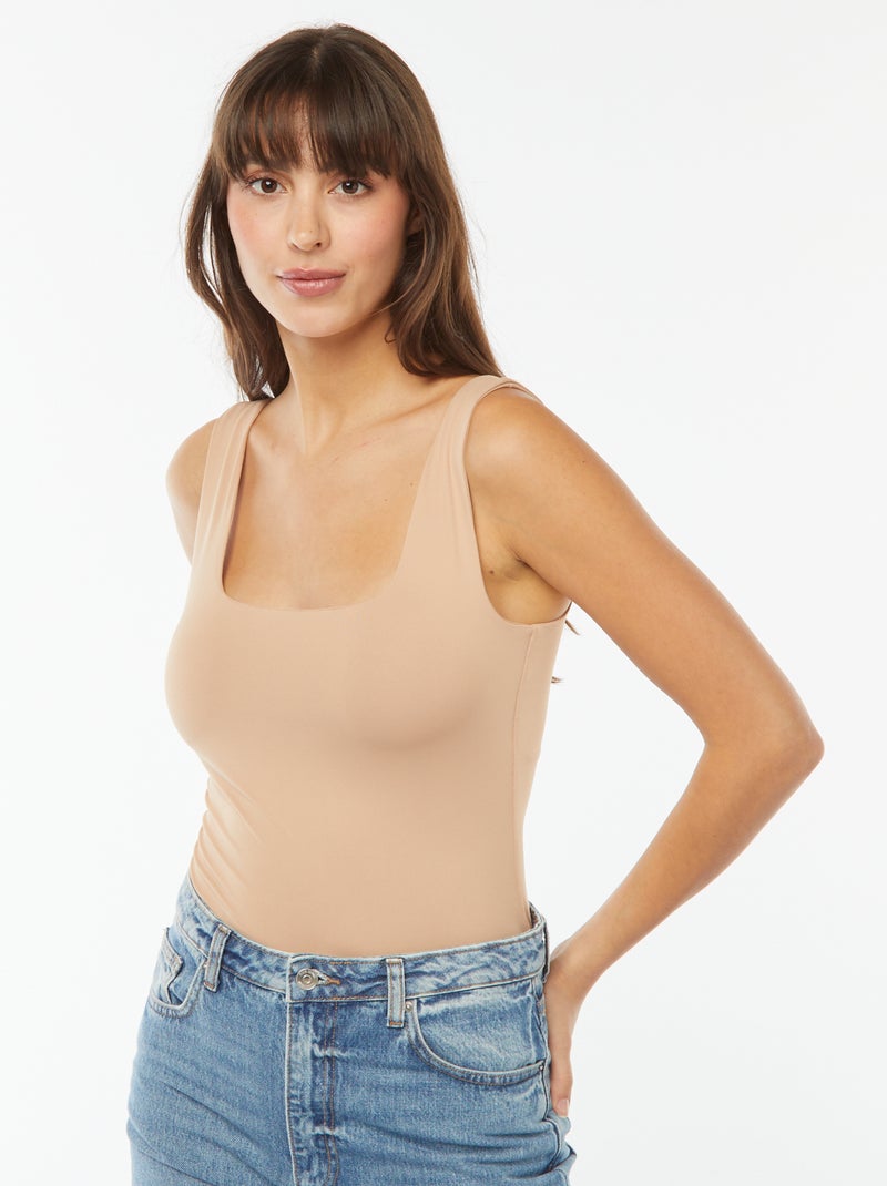Camiseta elástica de cuello cuadrado Beige - Kiabi