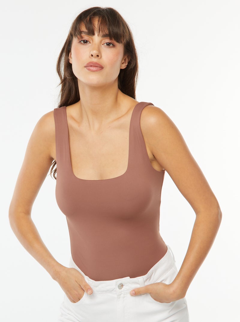 Camiseta elástica de cuello cuadrado Marron - Kiabi