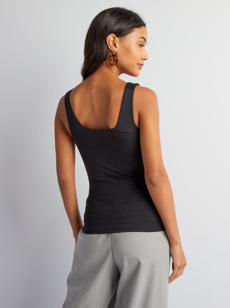 Camiseta elástica de cuello cuadrado negro - Kiabi