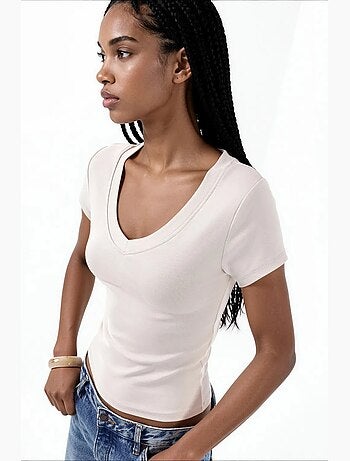 Camiseta elástica de manga corta con cuello en v busem