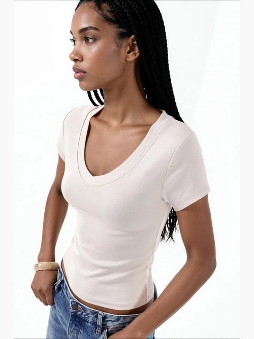 Camiseta elástica de manga corta con cuello en v busem - Kiabi