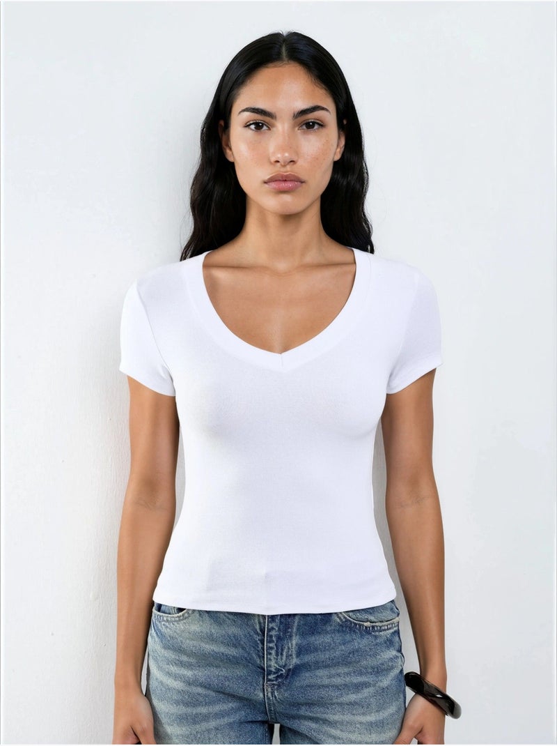 Camiseta elástica de manga corta con cuello en v busem Blanco - Kiabi
