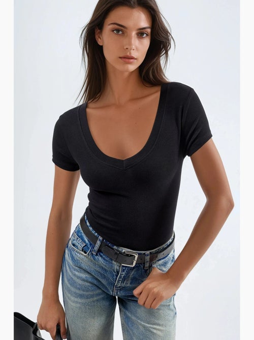 Camiseta elástica de manga corta con cuello en v busem - Kiabi