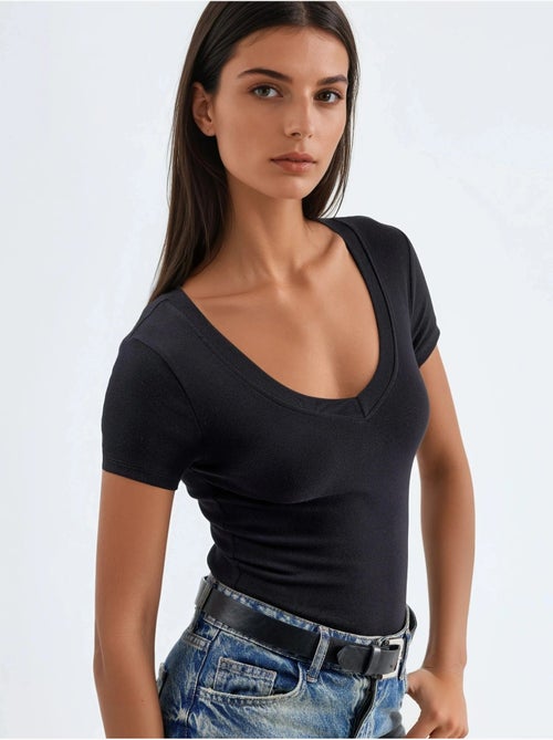 Camiseta elástica de manga corta con cuello en v busem - Kiabi