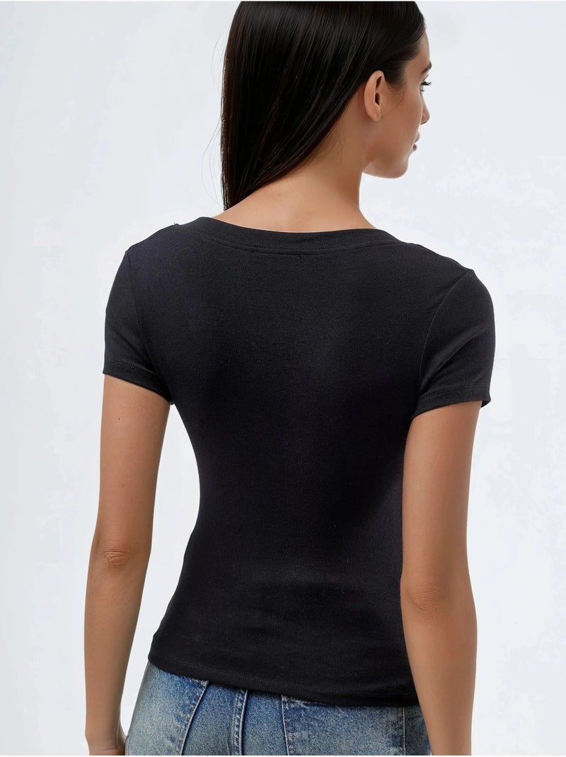 Camiseta elástica de manga corta con cuello en v busem Negro - Kiabi