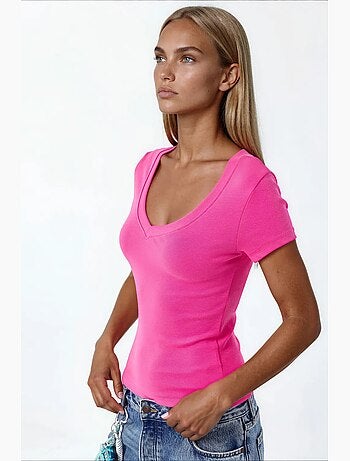 Camiseta elástica de manga corta con cuello en v busem