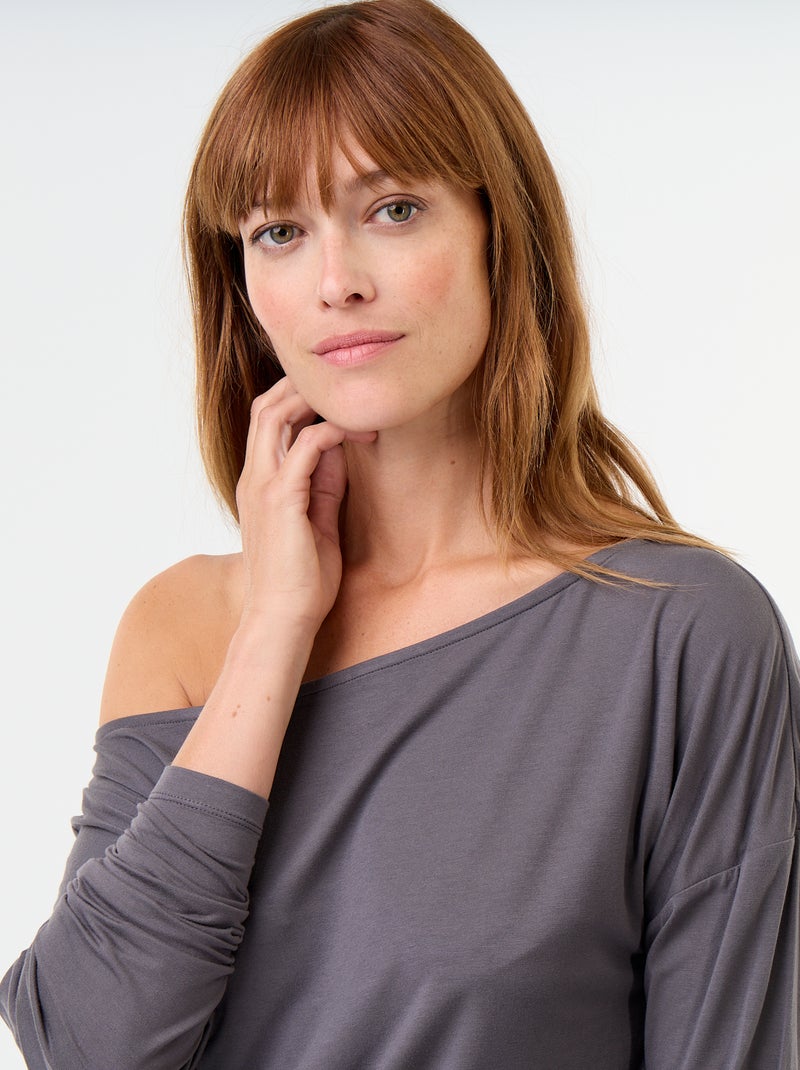 Camiseta elástica de manga larga con elástico en los laterales Gris - Kiabi