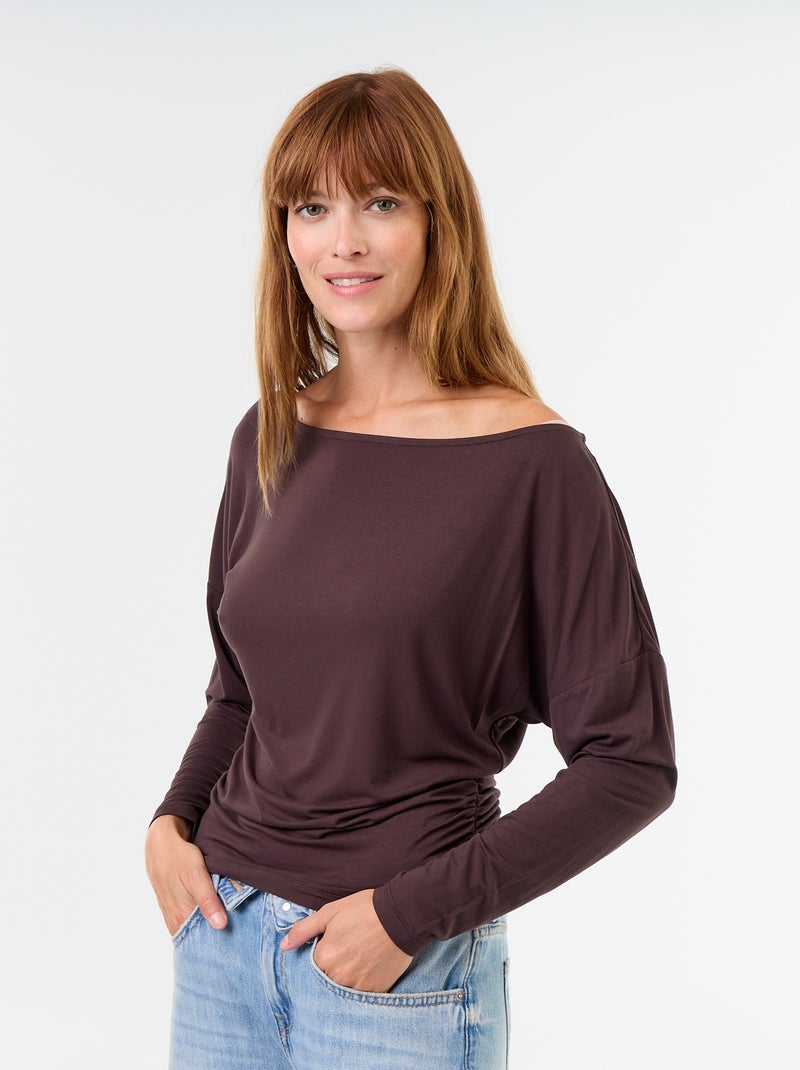 Camiseta elástica de manga larga con elástico en los laterales Marron - Kiabi