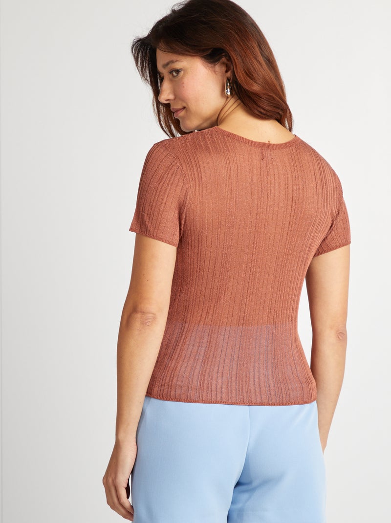 Camiseta en tejido de canalé con calados ROSA - Kiabi