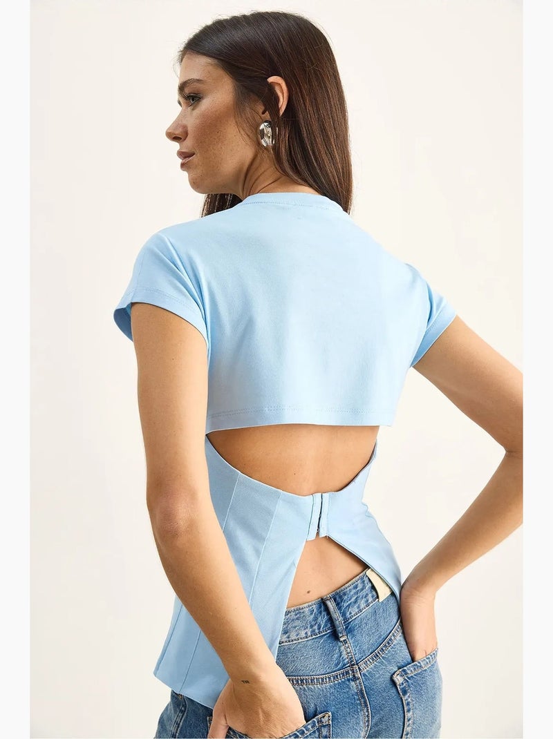 Camiseta entallada con aberturas manga corta lucci Azul cielo - Kiabi