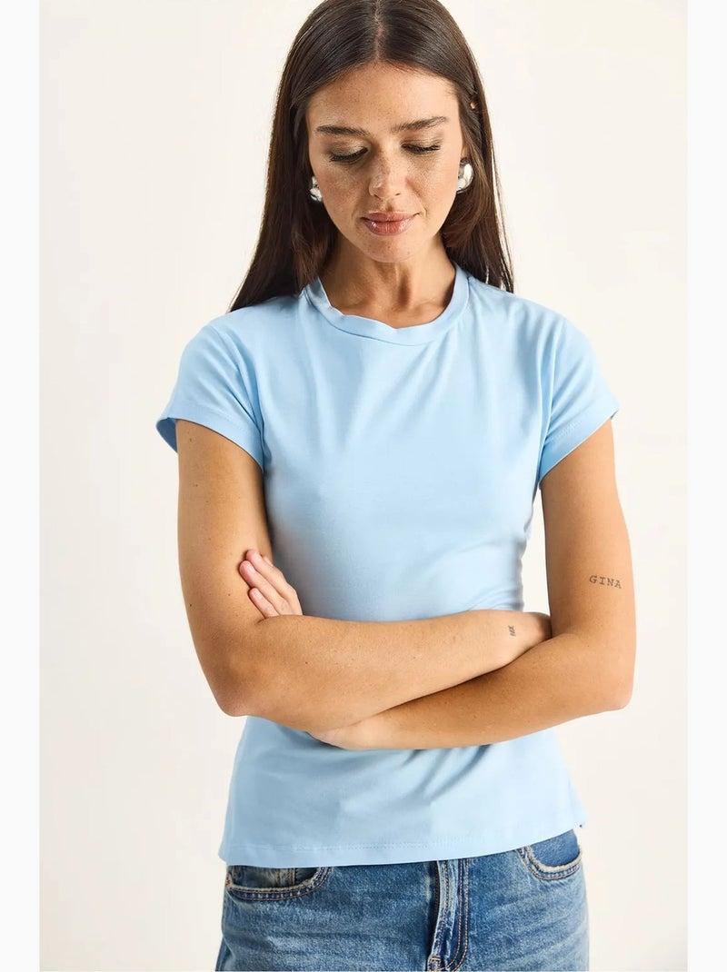 Camiseta entallada con aberturas manga corta lucci Azul cielo - Kiabi