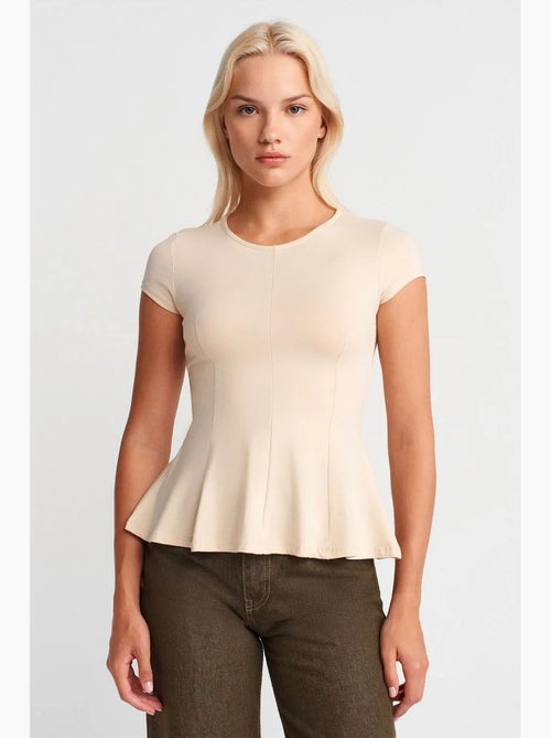Camiseta entallada de cuello redondo con volantes dilvin - Kiabi
