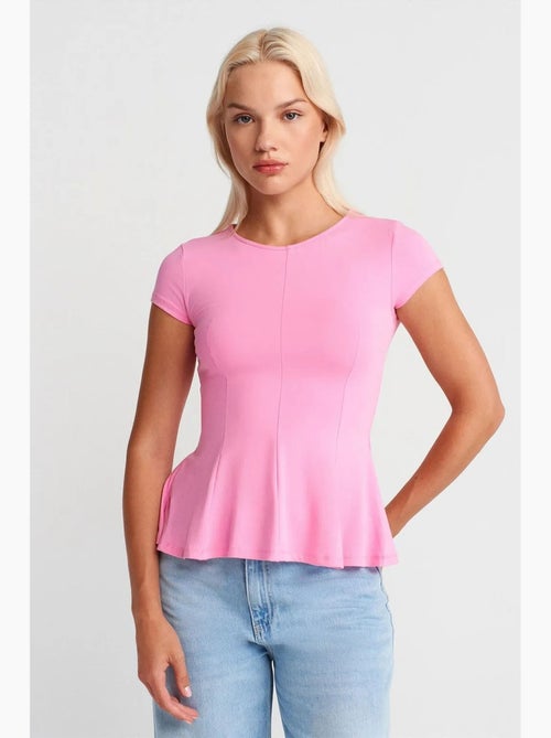 Camiseta entallada de cuello redondo con volantes dilvin - Kiabi