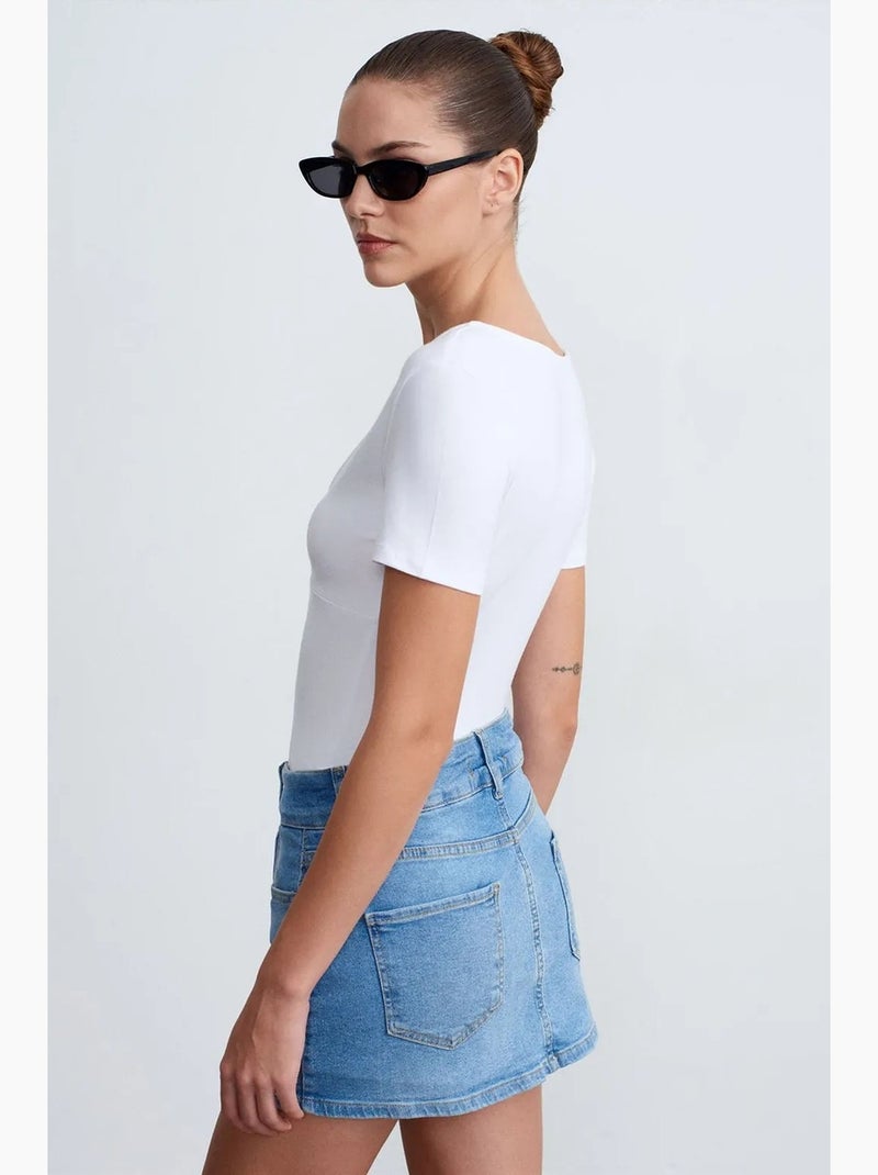 Camiseta entallada de manga corta con cuello de pico dilvin Blanco - Kiabi