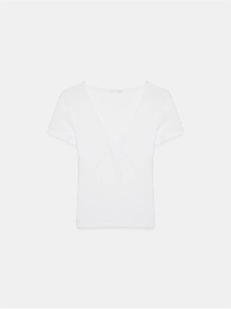 Camiseta entallada de manga corta con cuello de pico dilvin Blanco - Kiabi