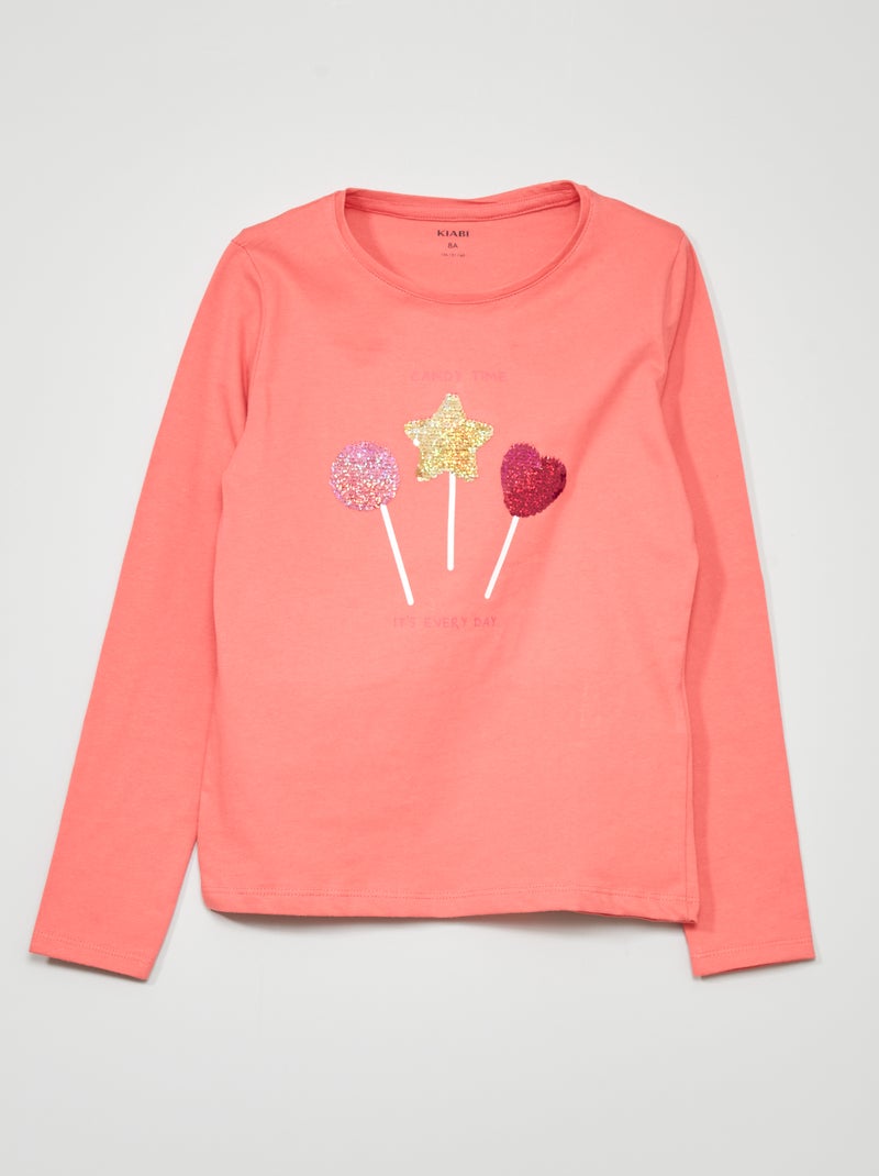 Camiseta estampada - manga larga ROSA - Kiabi
