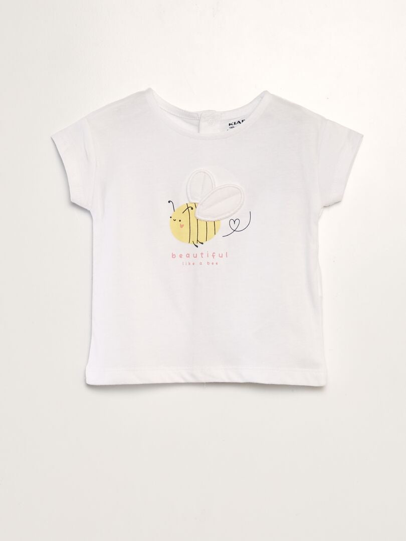 Camiseta estampada 'abeja' + adorno con relieve BLANCO - Kiabi