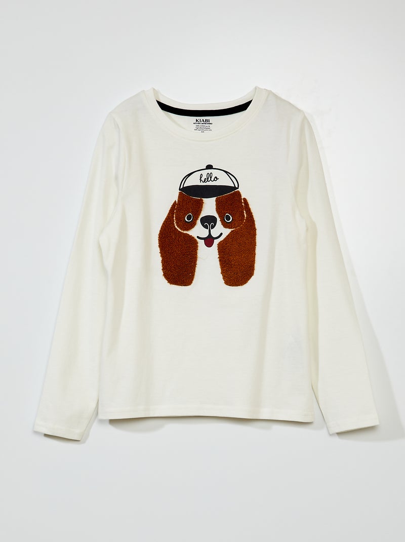 Camiseta estampada + aplique BLANCO - Kiabi