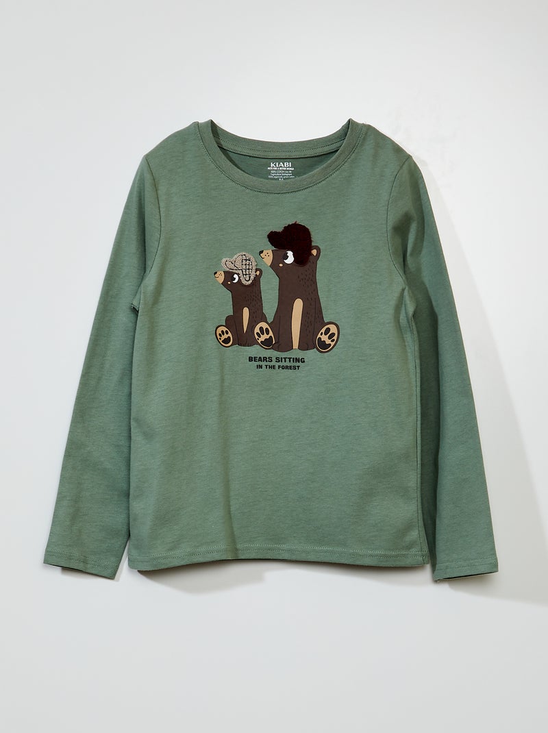 Camiseta estampada + aplique VERDE - Kiabi