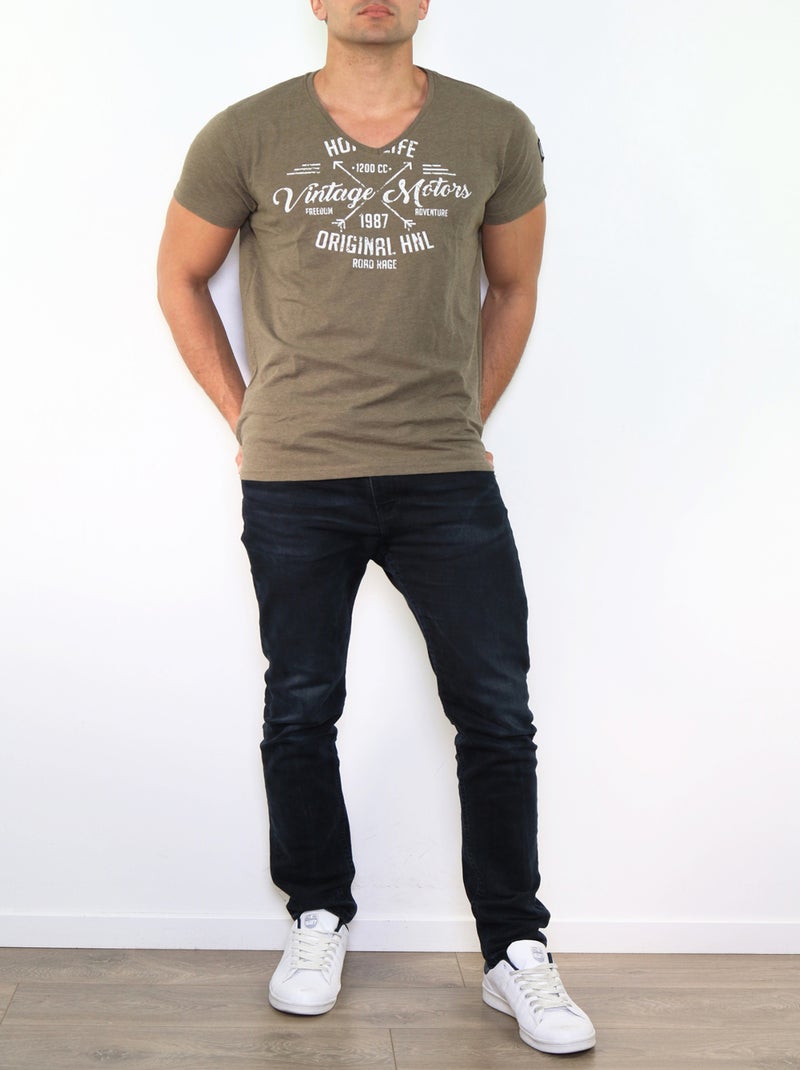 Camiseta estampada Caqui - Kiabi