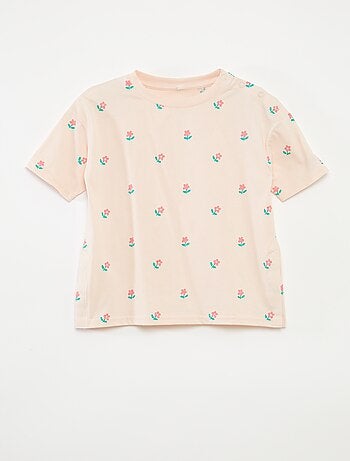 Camiseta estampada con abertura de botones a presión en el hombro - colección fácil de poner