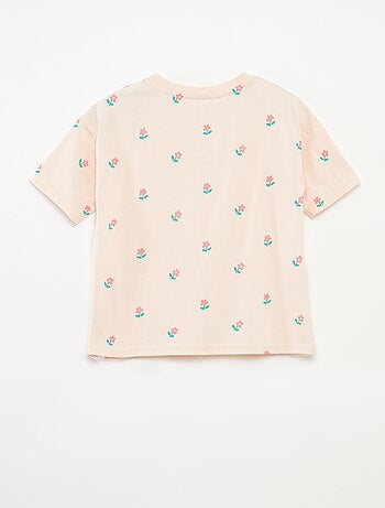 Camiseta estampada con abertura de botones a presión en el hombro - colección fácil de poner