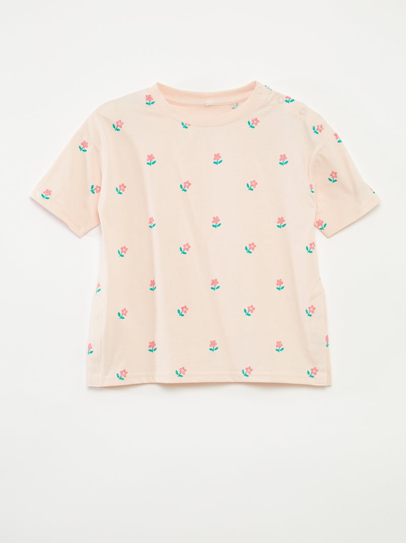 Camiseta estampada con abertura de botones a presión en el hombro - colección fácil de poner ROSA - Kiabi