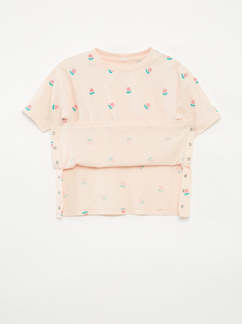 Camiseta estampada con abertura de botones a presión en el hombro - colección fácil de poner ROSA - Kiabi