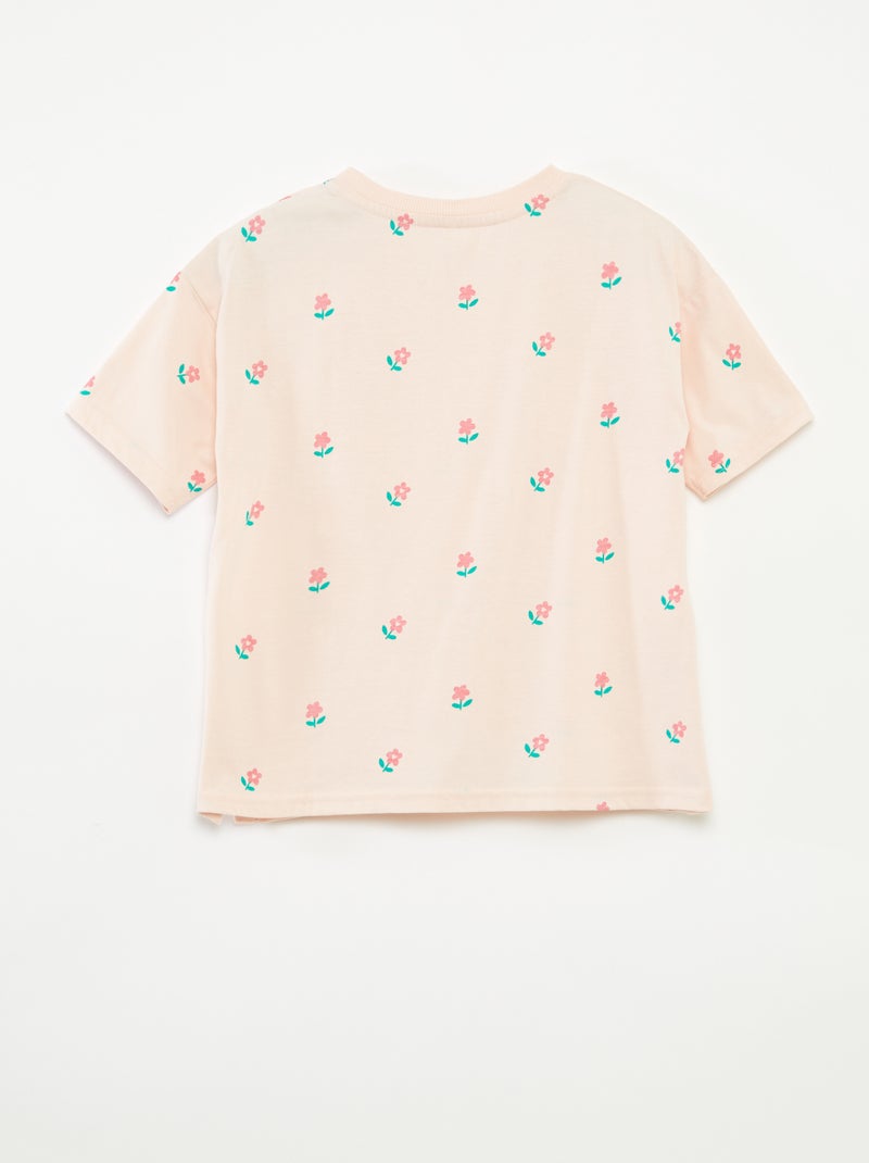 Camiseta estampada con abertura de botones a presión en el hombro - colección fácil de poner ROSA - Kiabi