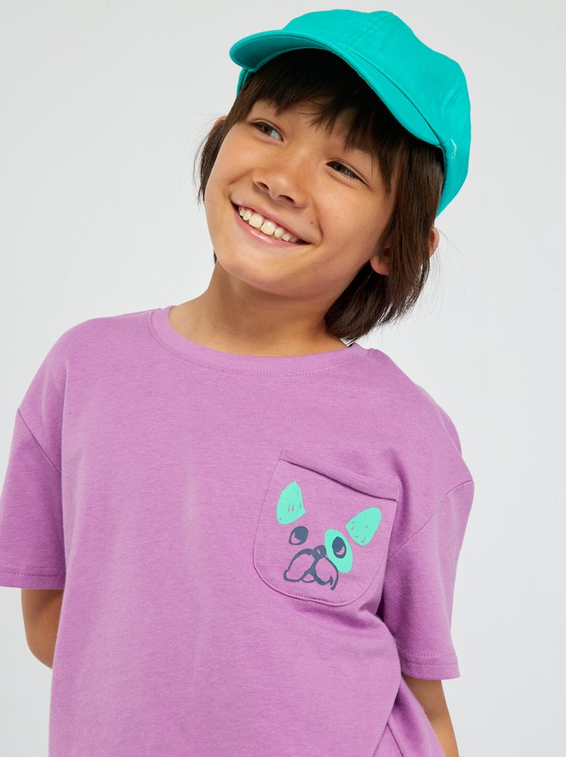 Camiseta estampada con bolsillo en el pecho PURPURA - Kiabi