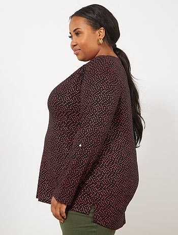 Tallas grandes mujer - Camiseta estampada con cuello panadero - Kiabi