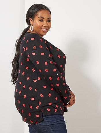 Tallas grandes mujer - Camiseta estampada con cuello panadero - Kiabi