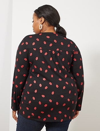 Tallas grandes mujer - Camiseta estampada con cuello panadero - Kiabi