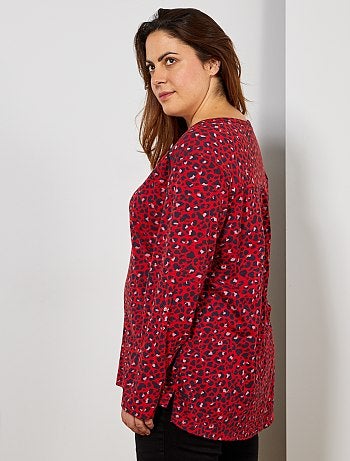 Tallas grandes mujer - Camiseta estampada con cuello panadero - Kiabi