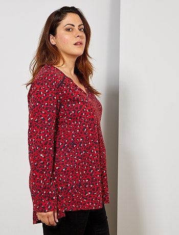 Tallas grandes mujer - Camiseta estampada con cuello panadero - Kiabi