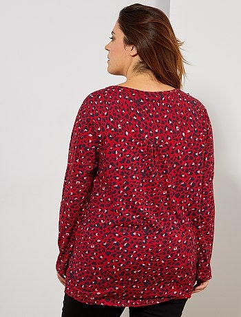 Tallas grandes mujer - Camiseta estampada con cuello panadero - Kiabi