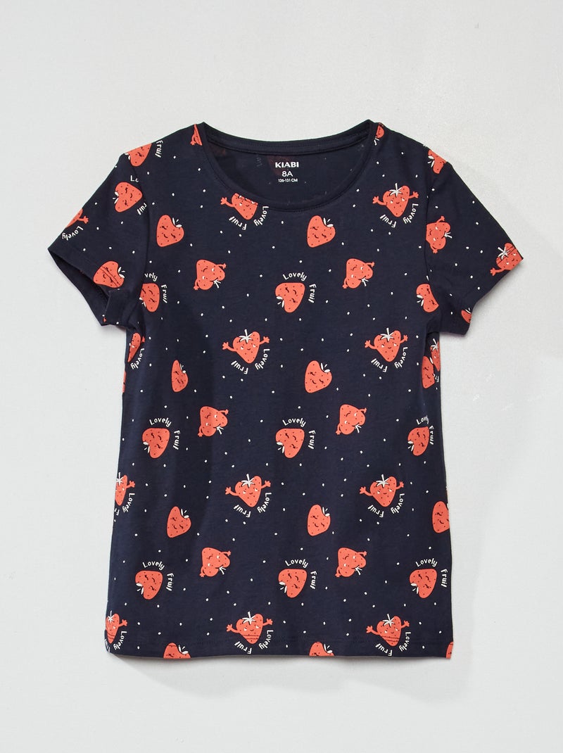 Camiseta estampada con cuello redondo AZUL - Kiabi