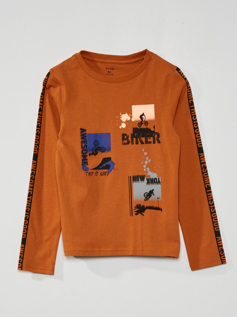 Camiseta estampada con cuello redondo MARRON - Kiabi