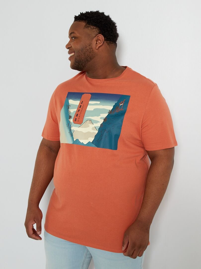 Camiseta estampada con cuello redondo NARANJA - Kiabi