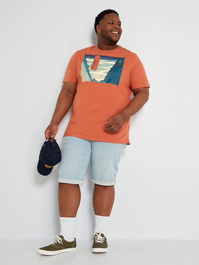 Camiseta estampada con cuello redondo NARANJA - Kiabi