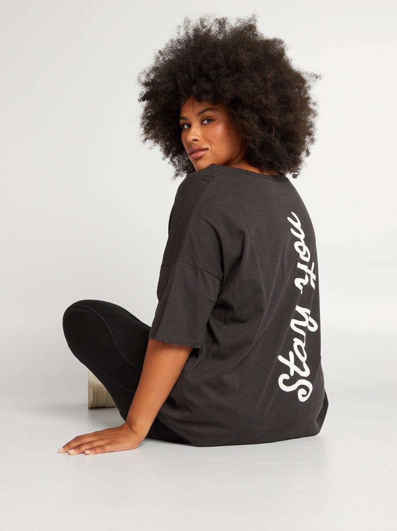 Camiseta estampada con cuello redondo NEGRO - Kiabi