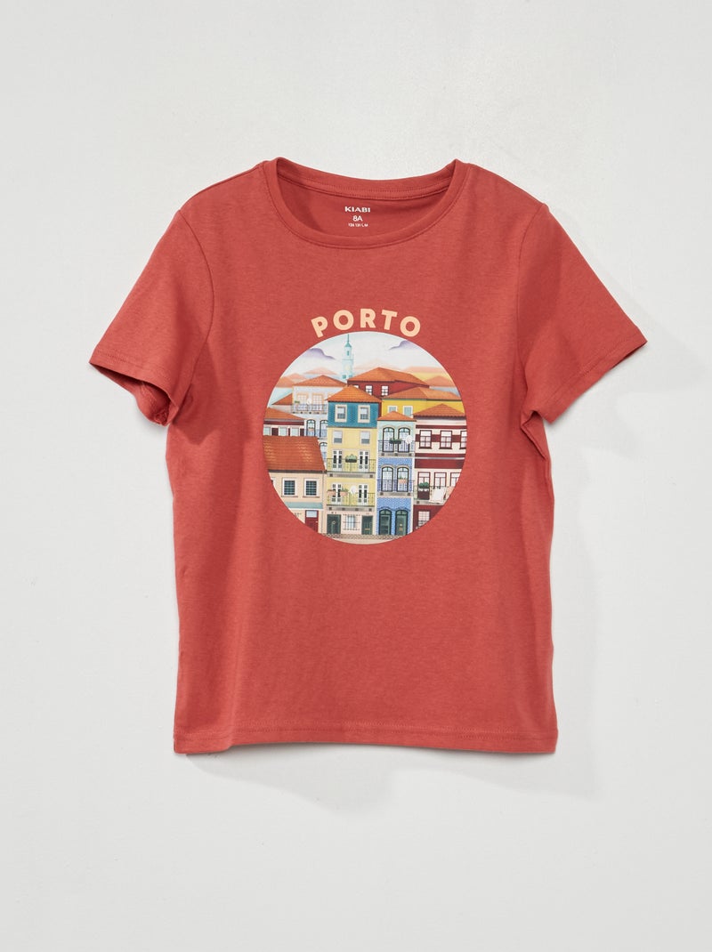 Camiseta estampada con cuello redondo ROJO - Kiabi