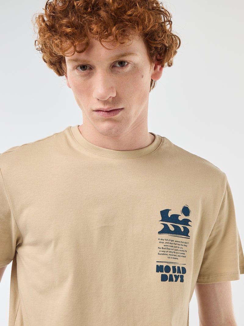 Camiseta estampada con diseño posicionado en algodón liso Beige - Kiabi