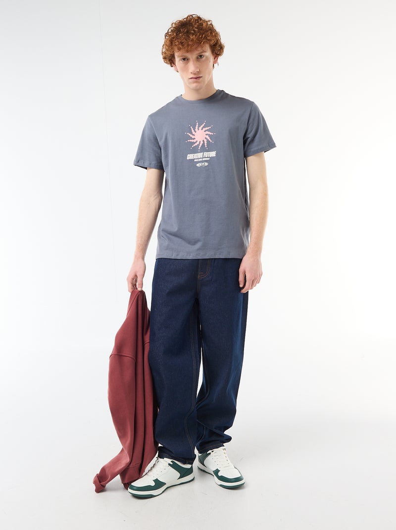 Camiseta estampada con diseño posicionado en algodón liso Gris - Kiabi