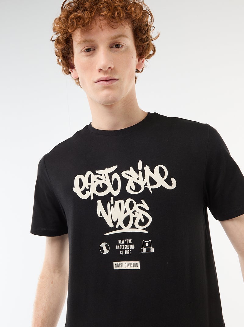Camiseta estampada con diseño posicionado en algodón liso Negro - Kiabi