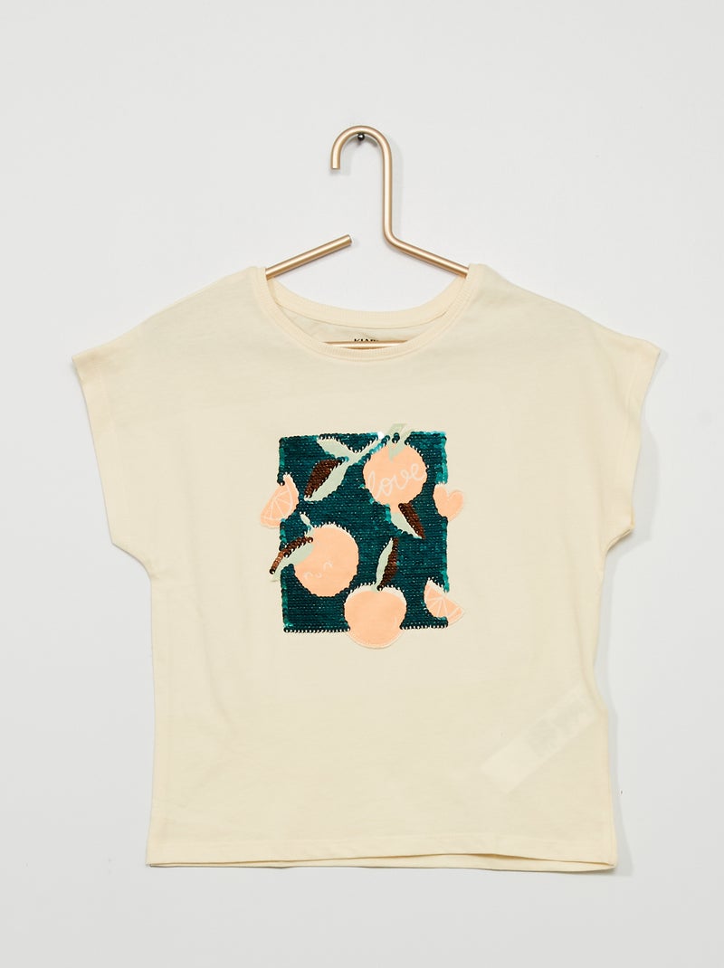 Camiseta estampada con lentejuelas reversibles BLANCO - Kiabi